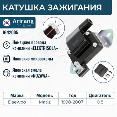Катушка зажигания Daewoo (Matiz 0.8) ARIRANG IGN2005