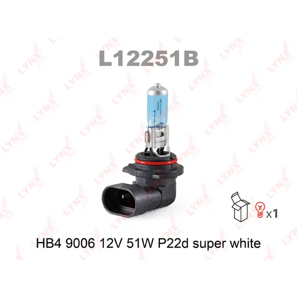 Лампа 12V HB4/9006 51W P22d LYNXauto SUPER WHITE 1 шт. картон L12251B