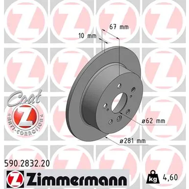 Диск тормозной задний TOYOTA CAMRY 2011->/LEXUS ES IV 12-> /D=281MM ZIMMERMANN 590283220