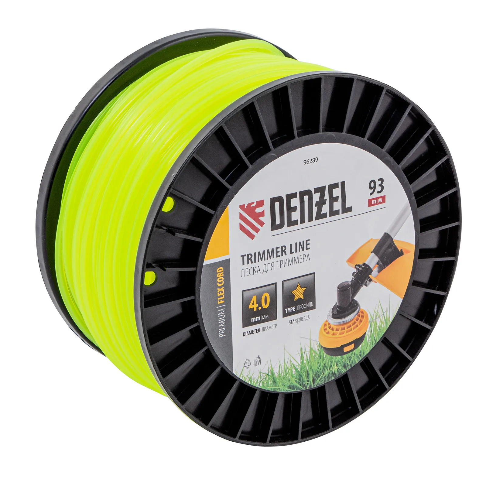 Леска для триммера звезда, 4,0мм х 93м, на DIN катушке FLEX CORD Denzel 96289