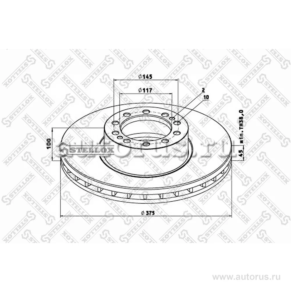 Диск тормозной 375X117X100/45 10N Dотв 10 DAF STELLOX 8500803_SX