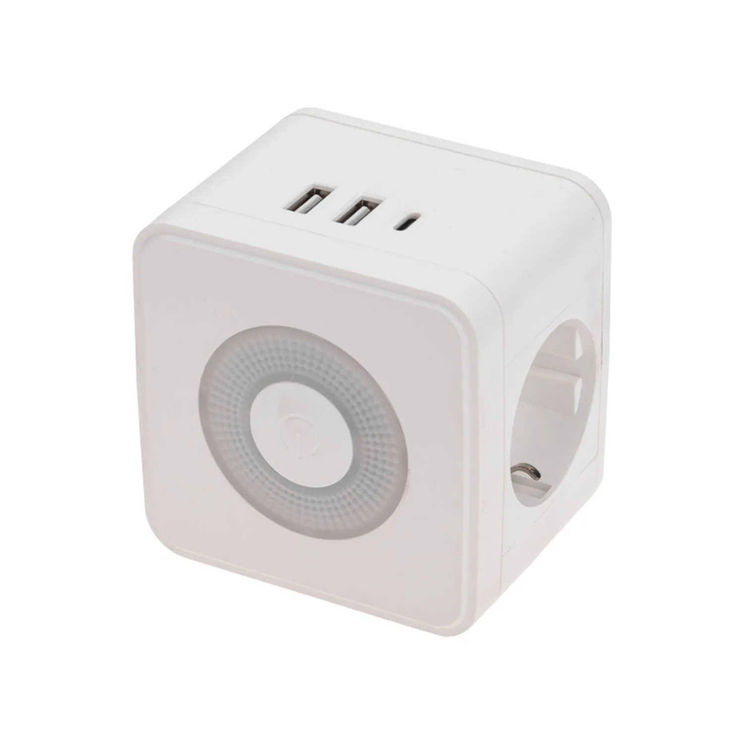Двойник электрический Куб 16А с/з + 2хUSB-A 2,4А + USB Type-C 3А с ночной подсветкой, белый REXANT 11-1251