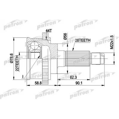 ШРУС наружн к-кт [28x56x22 ABS:44 ] MAZDA: XEDOS 6 92- PATRON PCV3850A