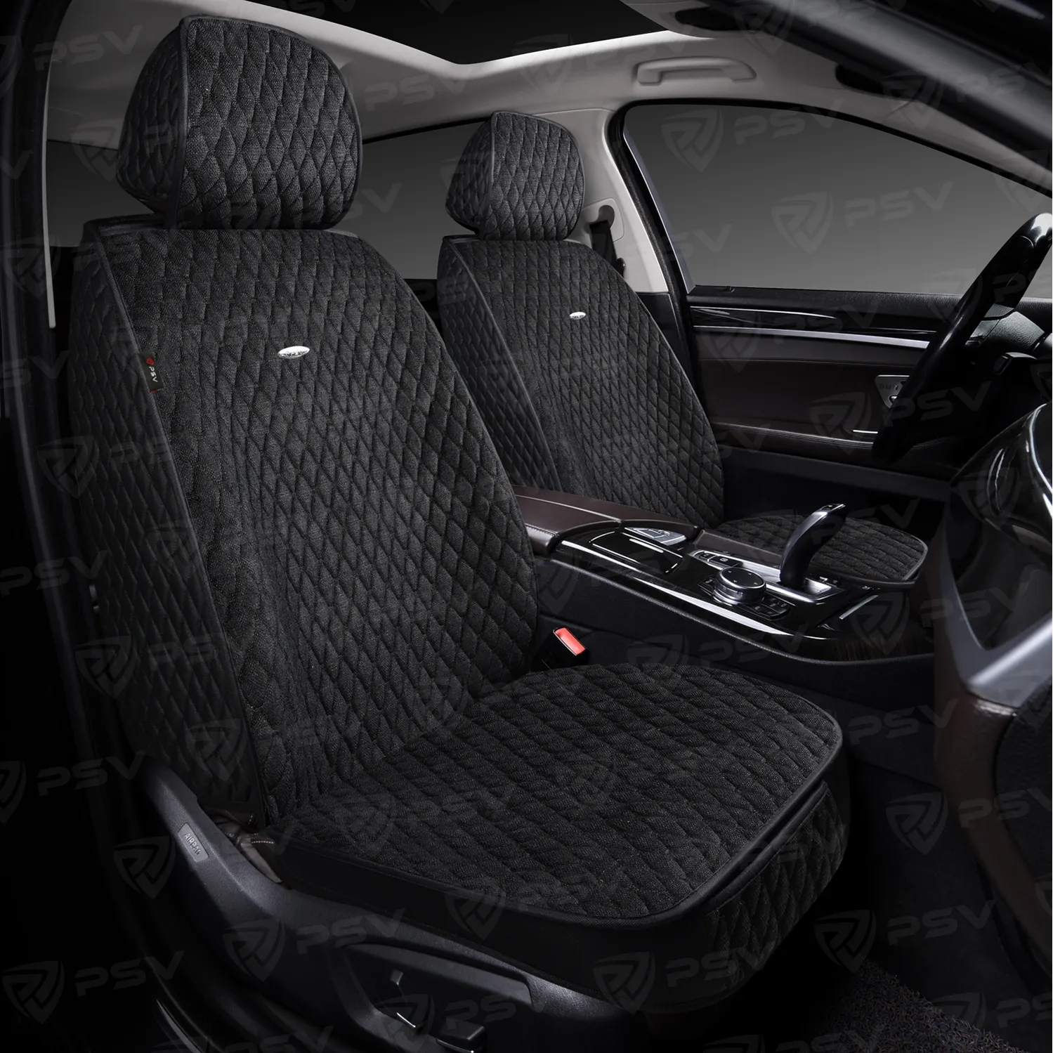 Накидки в машину универсальные 5D PSV Velvet 2 FRONT (Черный/Отстрочка черная), на передние сиденья, 136616