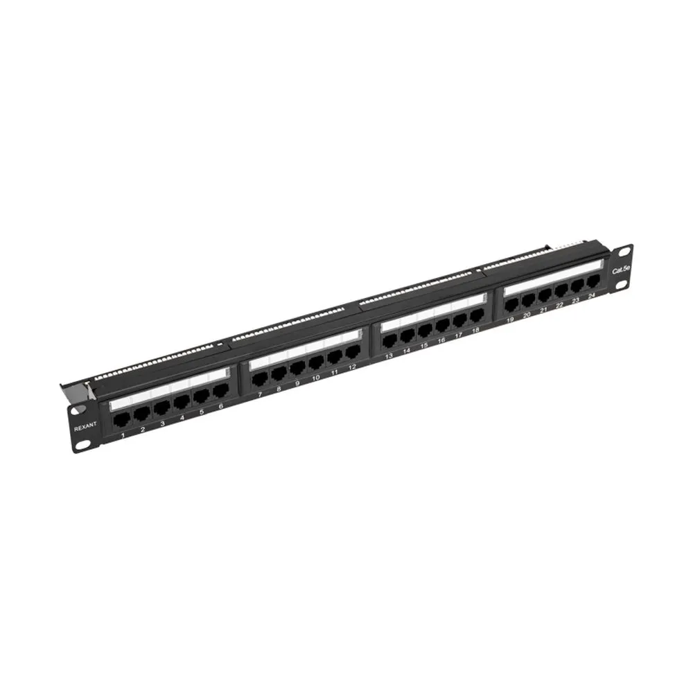 Панель коммутационная с кабельным органайзером 19, 1U, 24 порта, UTP, RJ-45, CAT 5e PRO REXANT 02-0031