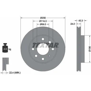 Диск тормозной передний с покрытием PRO HYUNDAI/KIA/MITSUBISHI/PROTON/VOLVO TEXTAR 92103903