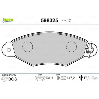 Колодки тормозные передние VALEO 598 325