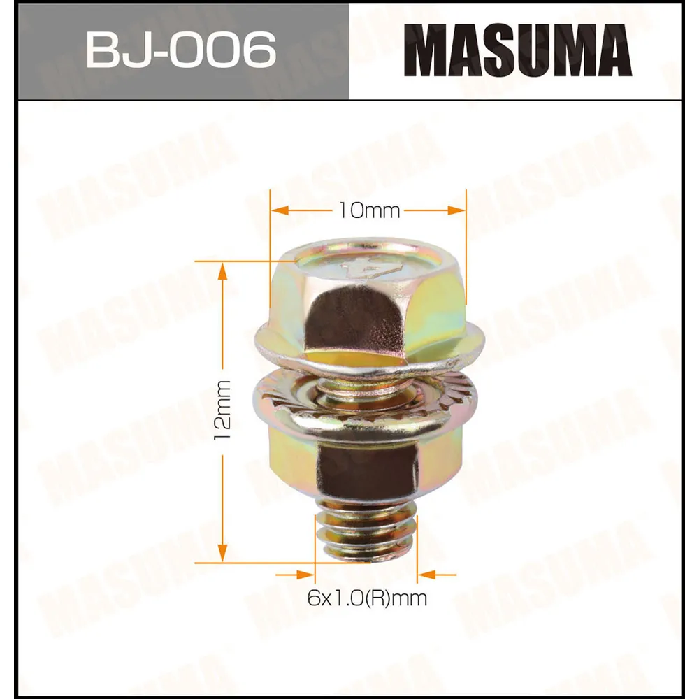 Болт с гайкой 6x12x1.0, (комплект 6 шт) MASUMA BJ006