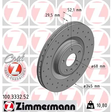 Диск тормозной передний перфорированный с покрытием SPORT COAT Z VAG AUDI A4/A5/Q5 07-17 ZIMMERMANN 100.3332.52