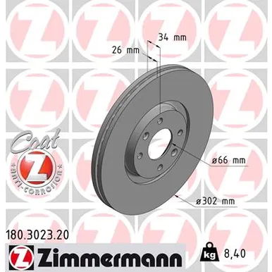ДИСК ТОРМ CIT C4/PGT 207/307 1.6/2.0/2.0HDI 04- ПЕР ВЕНТ 302X26 ZIMMERMANN 180302320