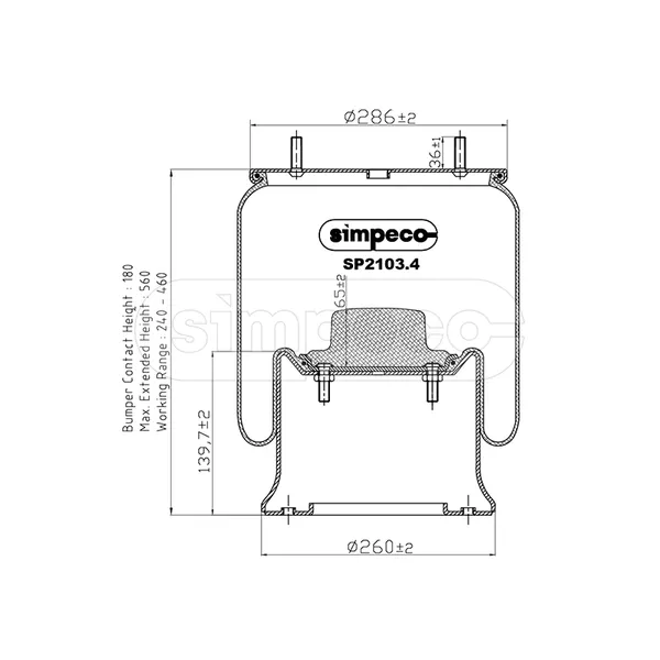 Пневморессора (со стальным стаканом) SAF о.н.3229002700 (SP2103.4014) SIMPECO SP2103.4014