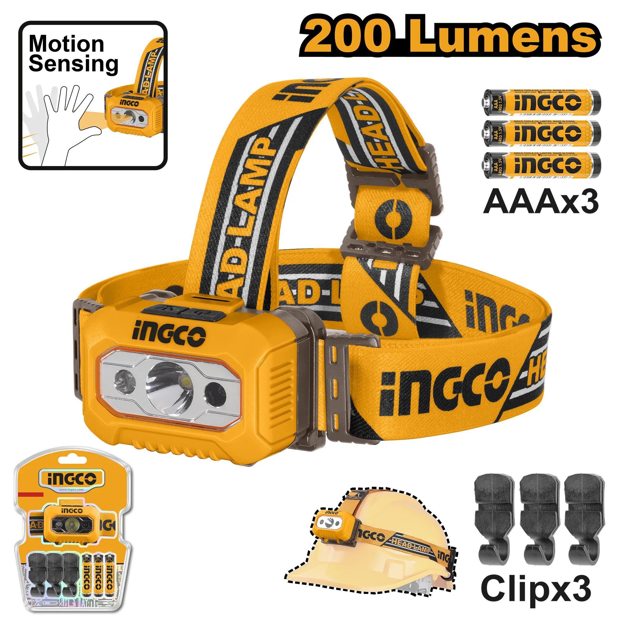 Фонарь налобный 200 Лм INDUSTRIAL INGCO HHL013AAA8