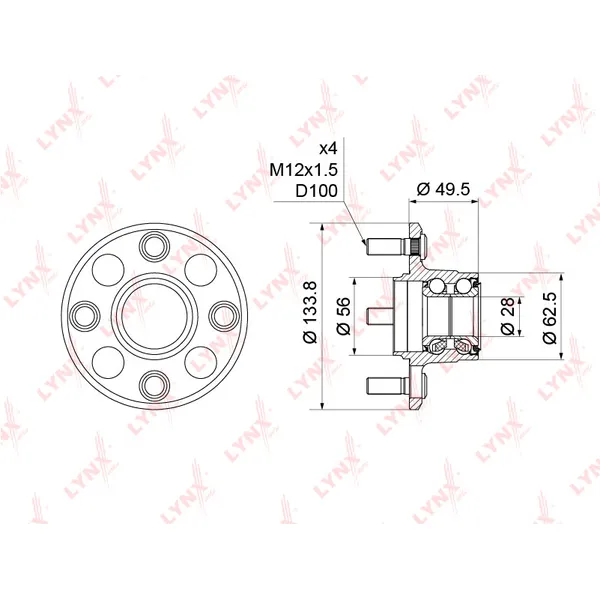Ступица задняя в сборе L=R HONDA Civic 91-01/CRX/Rover 200 LYNXauto WH-1203