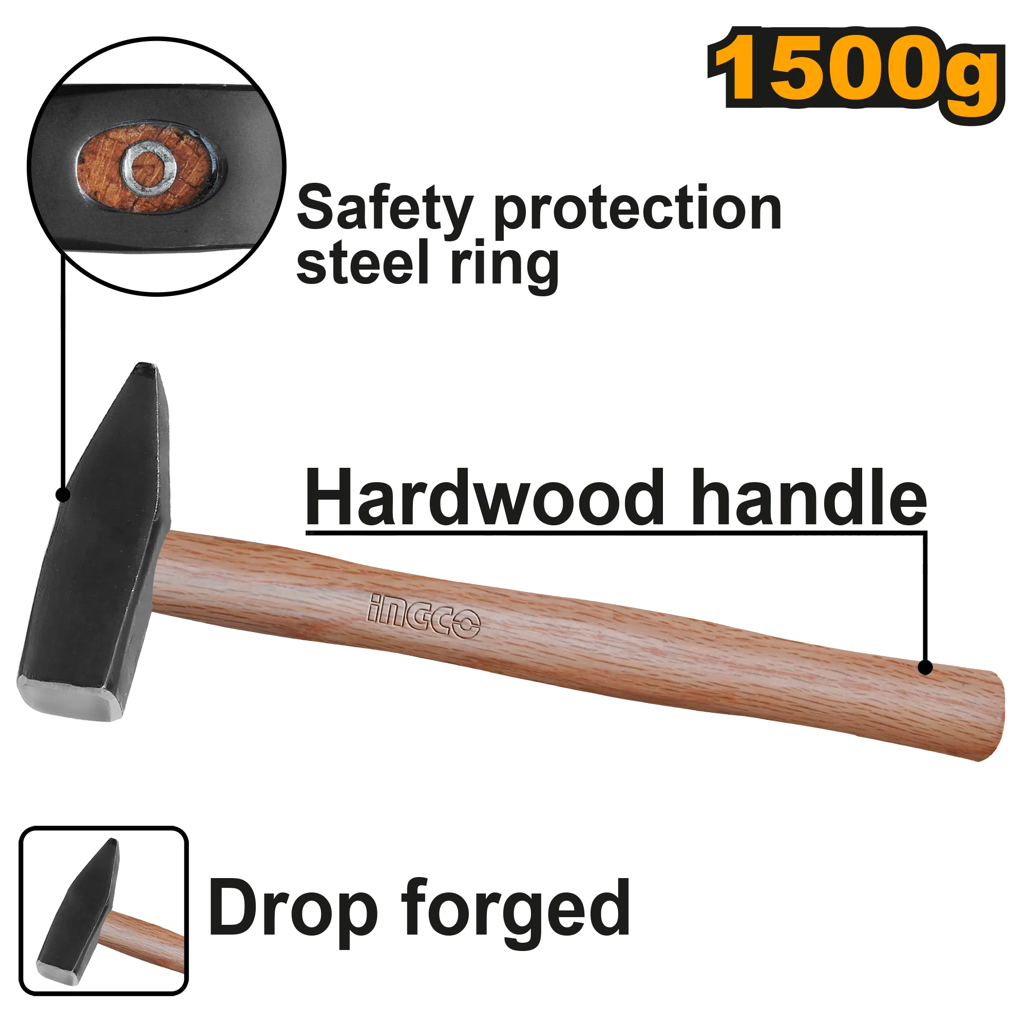 Молоток слесарный 1500 г INGCO HMH041500