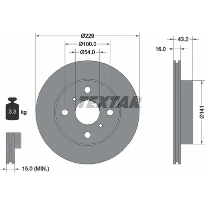 Диск тормозной передний стандартный TOYOTA TEXTAR 92113200