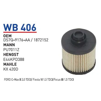Фильтр топливный WB406Z CITROEN/PEUGEOT/OPEL/TOYOTA (дизель) WUNDER FILTER WB406