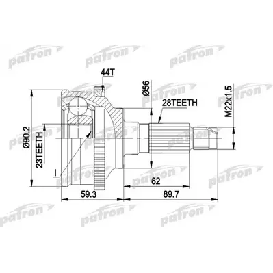 ШРУС наружн к-кт 28x56x23 ABS:44T MAZDA: 626 IV 91 - 97 PATRON PCV1335