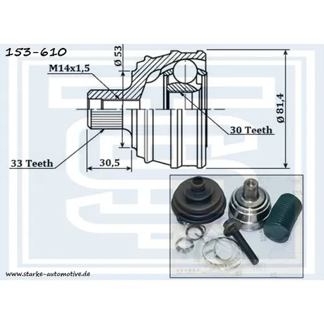 ШРУС AUDI 80 (B3) МКПП --10.91 без ABS STARKE 153-610