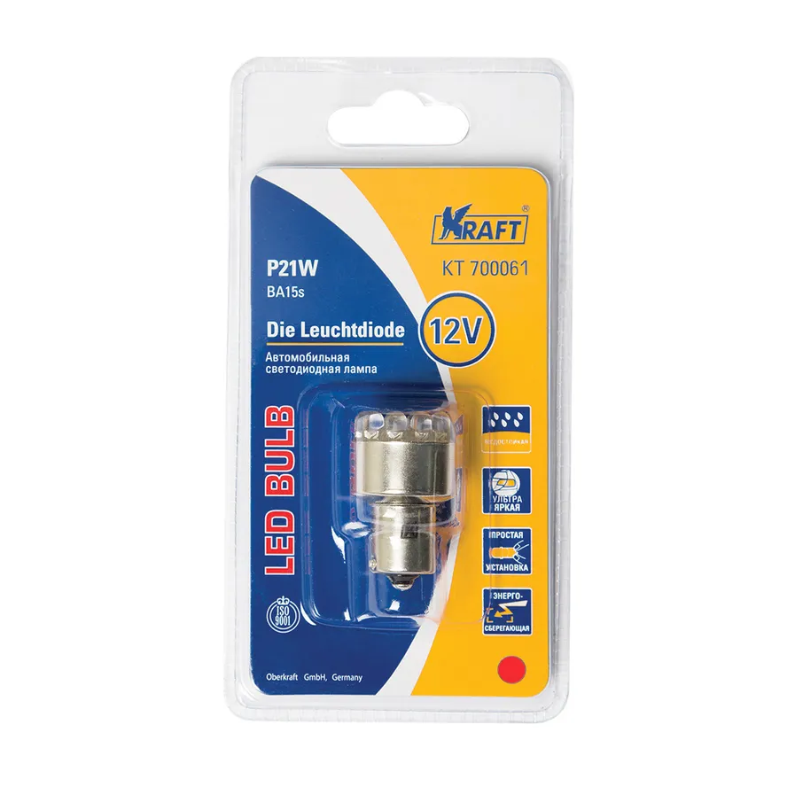 Лампа светодиодная 12V P21W 21W BA15s KRAFT 1 шт. картон KT700061