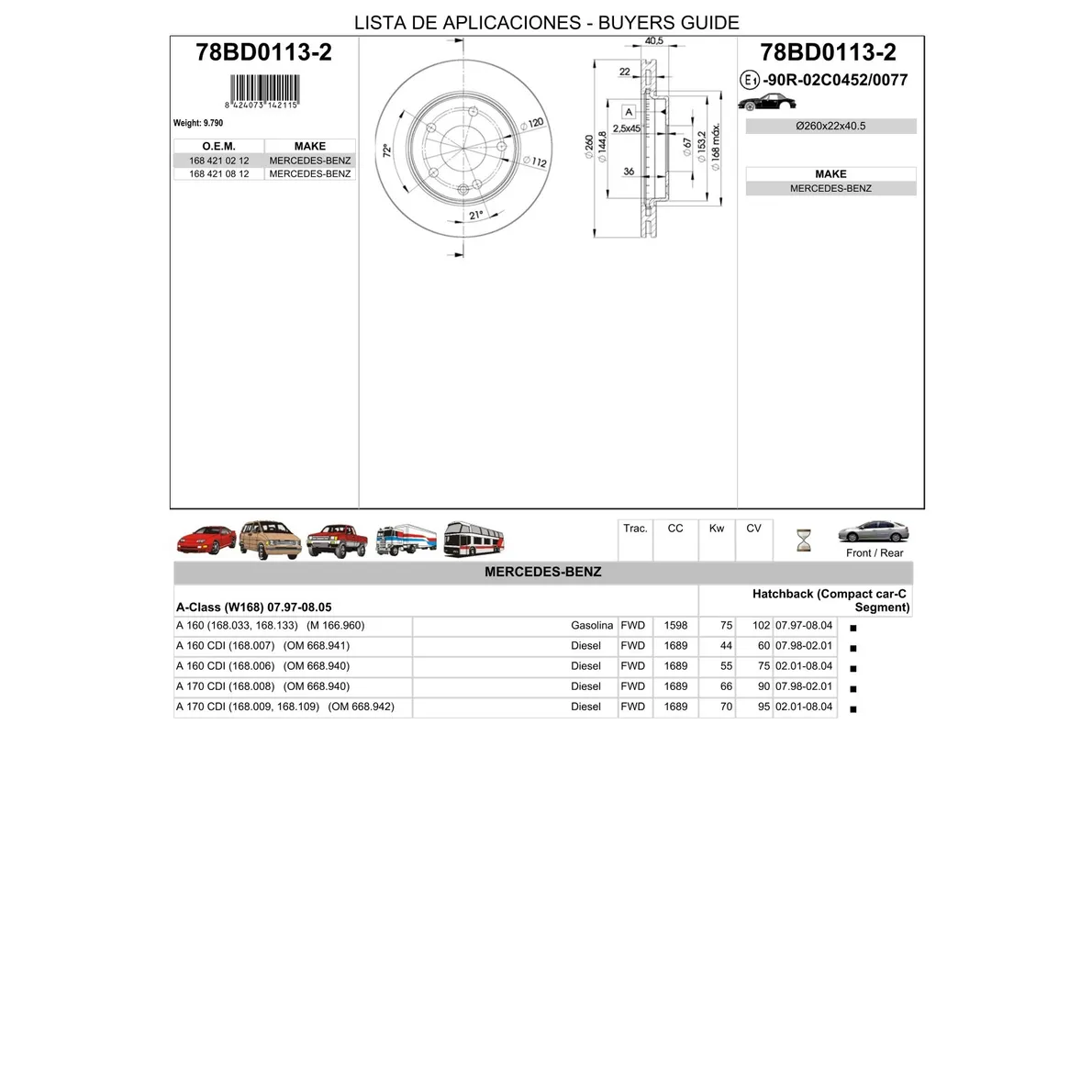 Диск тормозной передний MB ML(W163)/VENT D=303MM ICER 78BD0113-2