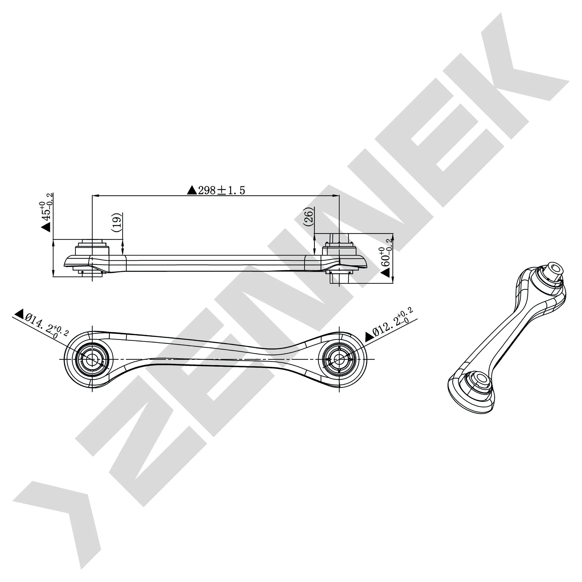 Рычаг задний нижний левый AUDI A3, VW GOLF 5/PASSAT B6/TOURAN 03 ZENNEK DCA0098