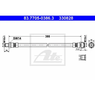 Шланг тормозной передний L=R MB W203/W204/C208/W210 /L=385mm ATE 83.7705-0386.3