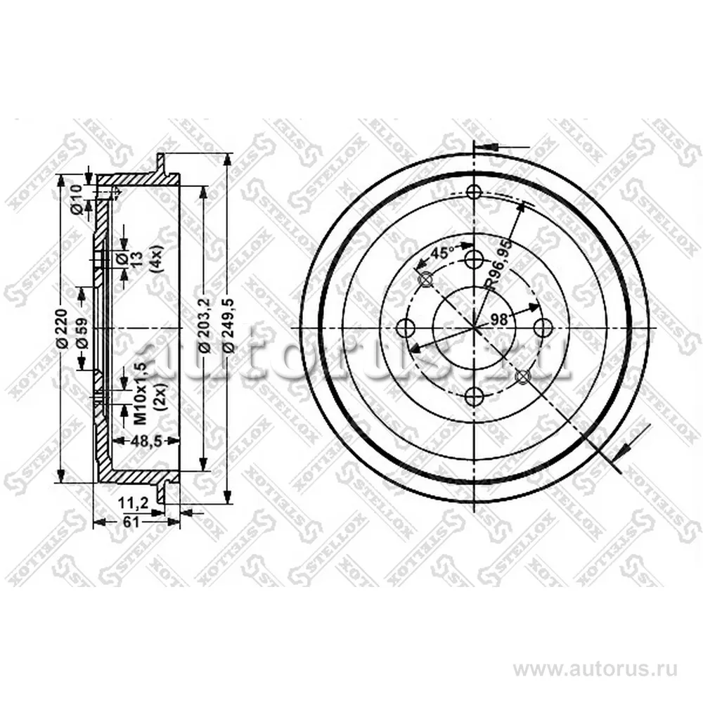 Барабан тормозной Fiat Bravo/Brava/Marea 1.4i-1.9TD 95> STELLOX 6025-2314-SX