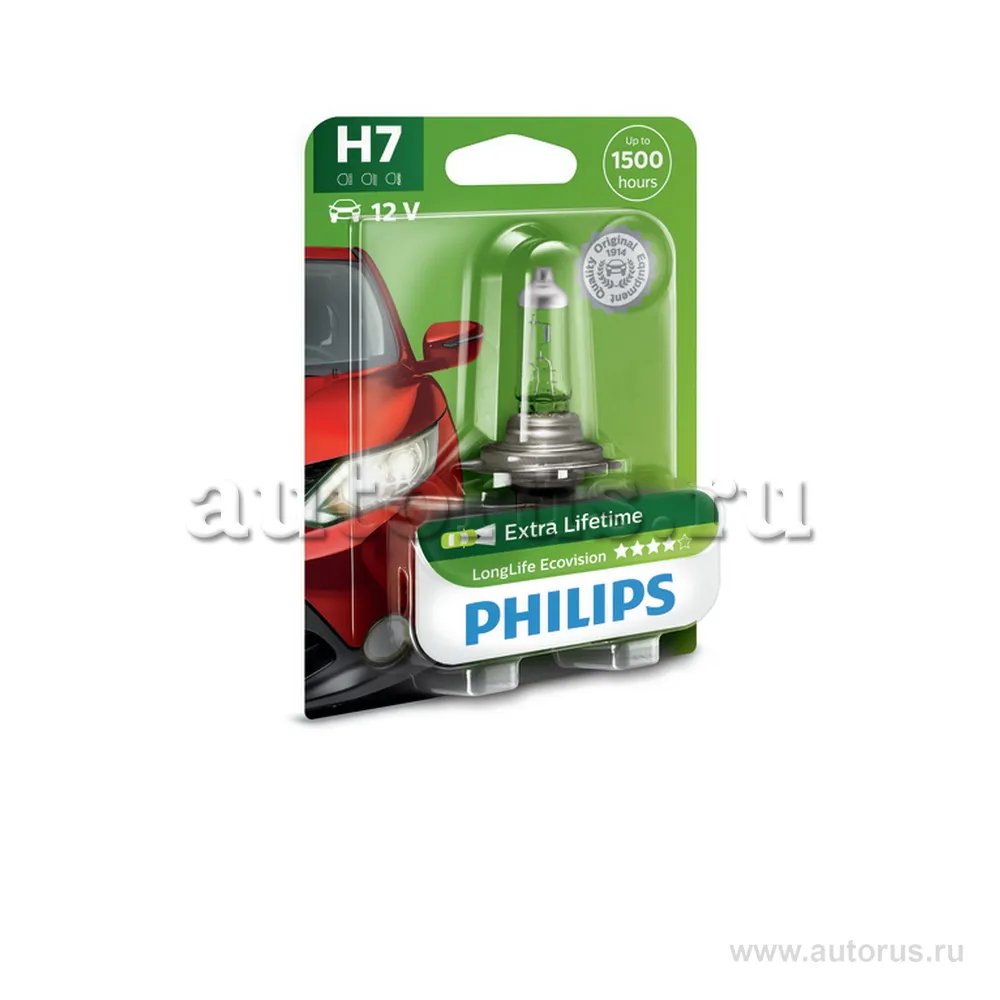 Лампа 12V H7 55W PHILIPS Longerlife Eco Vision 1 шт. блистер 12972LLECOB1
