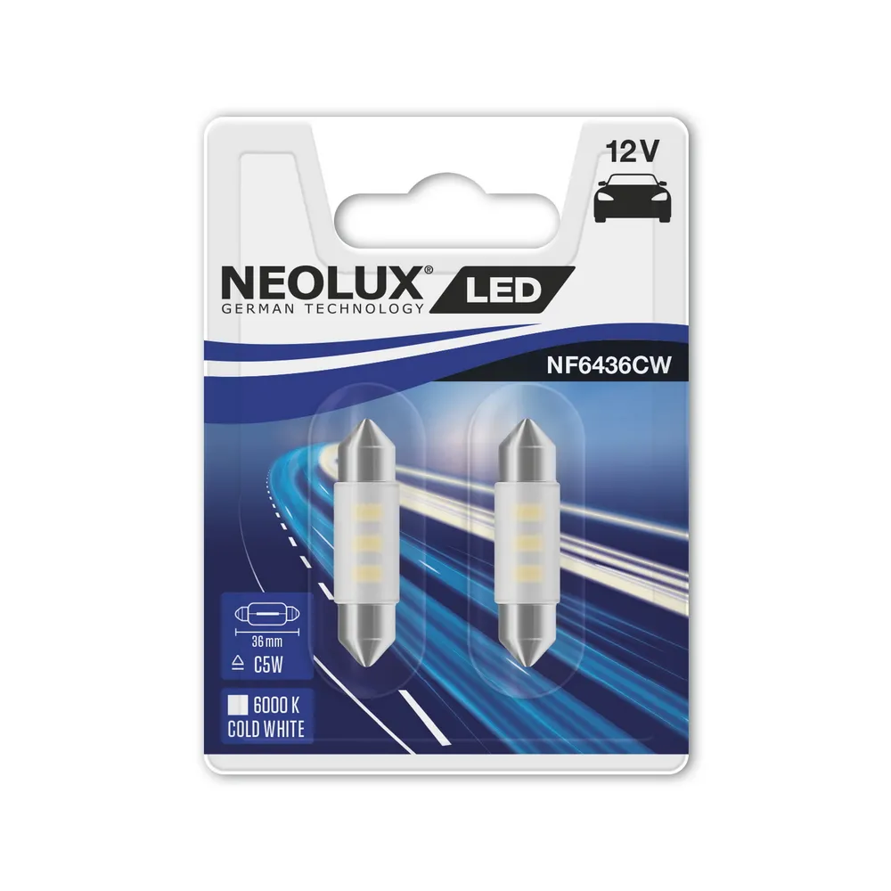Лампа светодиодная 12V C5W 5W SV8,5-8 6000K NEOLUX LED 2 шт. блистер NF6436CW-02B