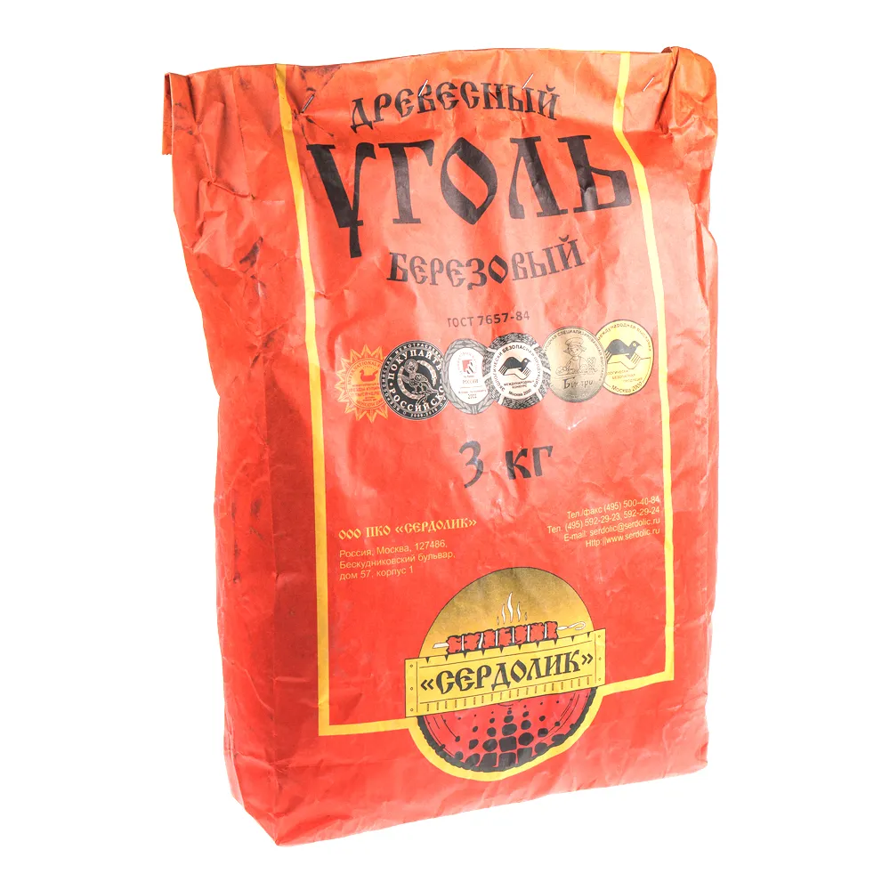 Уголь древесный березовый ГОСТ 765784 в бумажном пакете 3кг СЕРДОЛИК VSK-00054779
