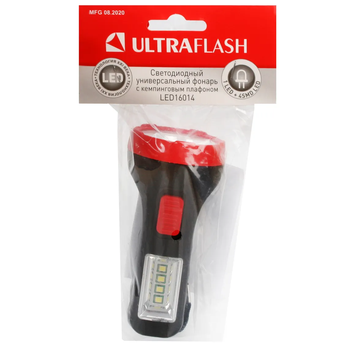 Фонарь, черный, 1+4SMD LED,2 реж.,1XR6,пласт,блист-пакет ULTRAFLASH 14253