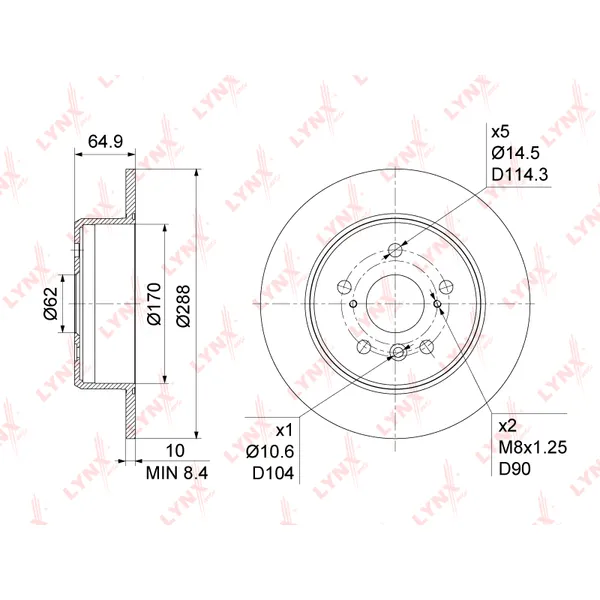 Диск тормозной задний (288X10) TOYOTA CAMRY(V10-30) 2.2-3.0 91-06 / HAR LYNXAUTO BN-1145