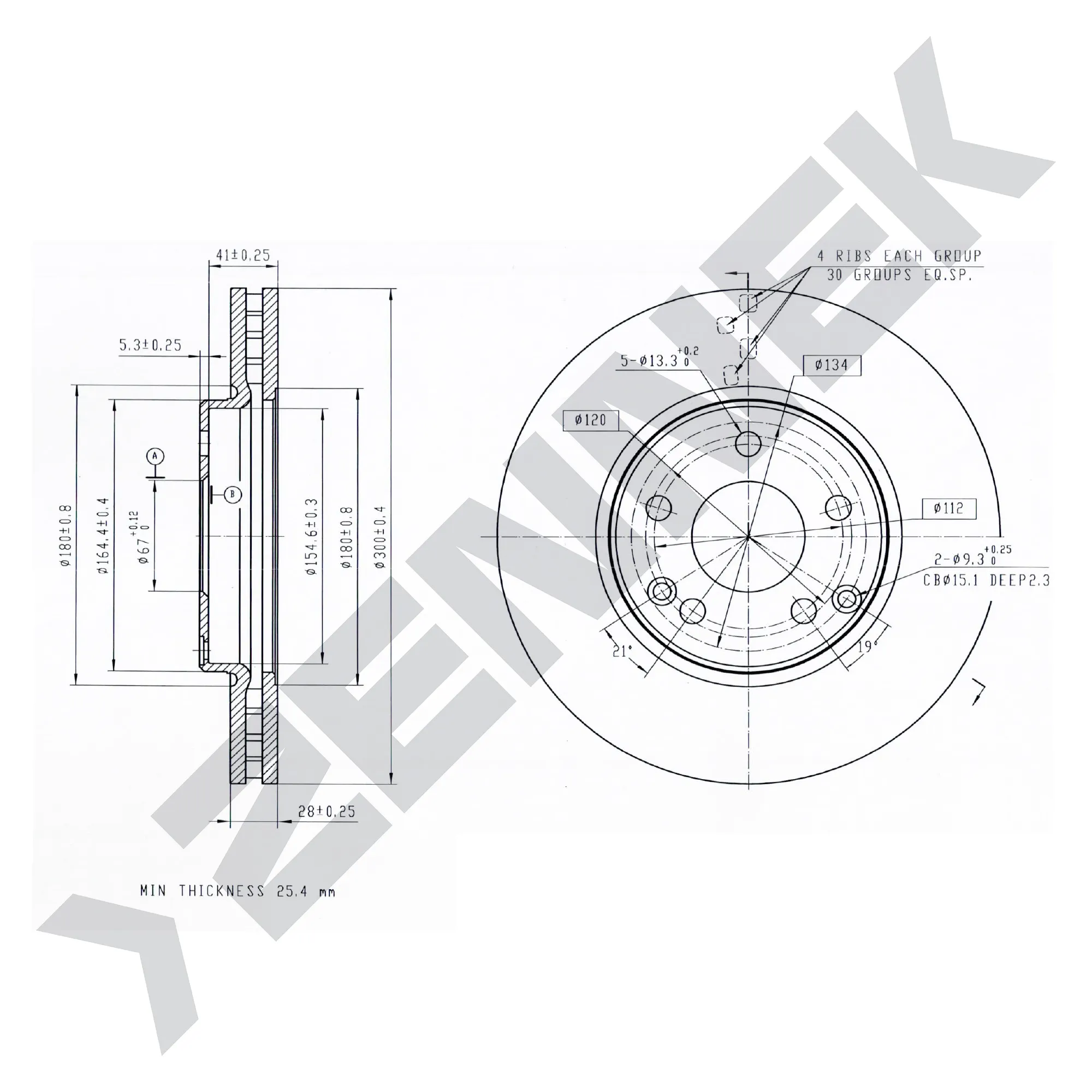 Диск тормозной передний MERCEDES W210 95-03, R170 96-04 (2 шт) ZENNEK DBD0238