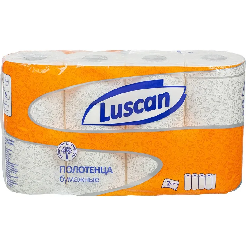 Полотенца бумажные LUSCAN бел цел 17м 2-сл.,с тиснением, 4рул./уп 1130765
