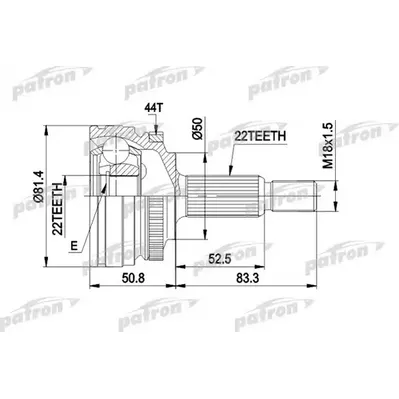 ШРУС наружн к-кт 22x50x22 ABS:44T VOLVO: 440/460 88- PATRON PCV1272