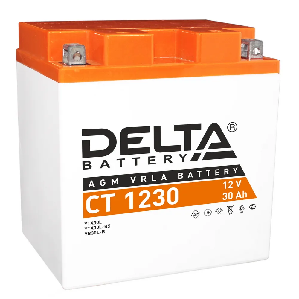 Аккумулятор DELTA Battery AGM 30 А/ч обратный R+ 168x126x175 мото EN 300 А