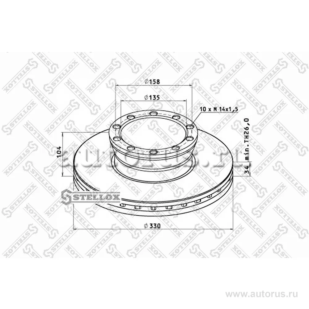Диск тормозной передний 330/135X34/104 10N-158-M14X1.5 OMN MAN L2000 STELLOX 8500710_SX
