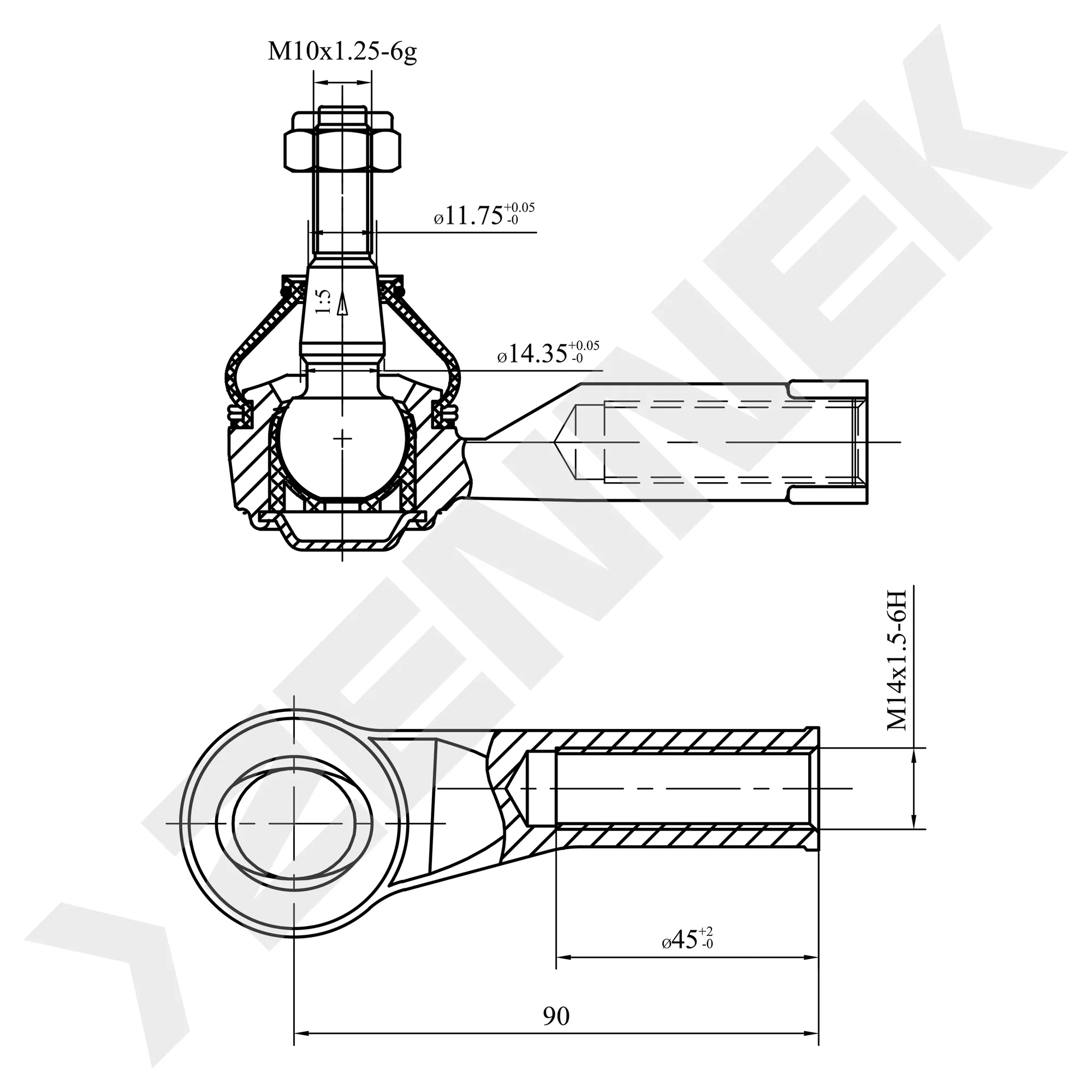 Наконечник рулевой левый RENAULT MEGANE 95-04, TWINGO 93-12 ZENNEK DTE0055