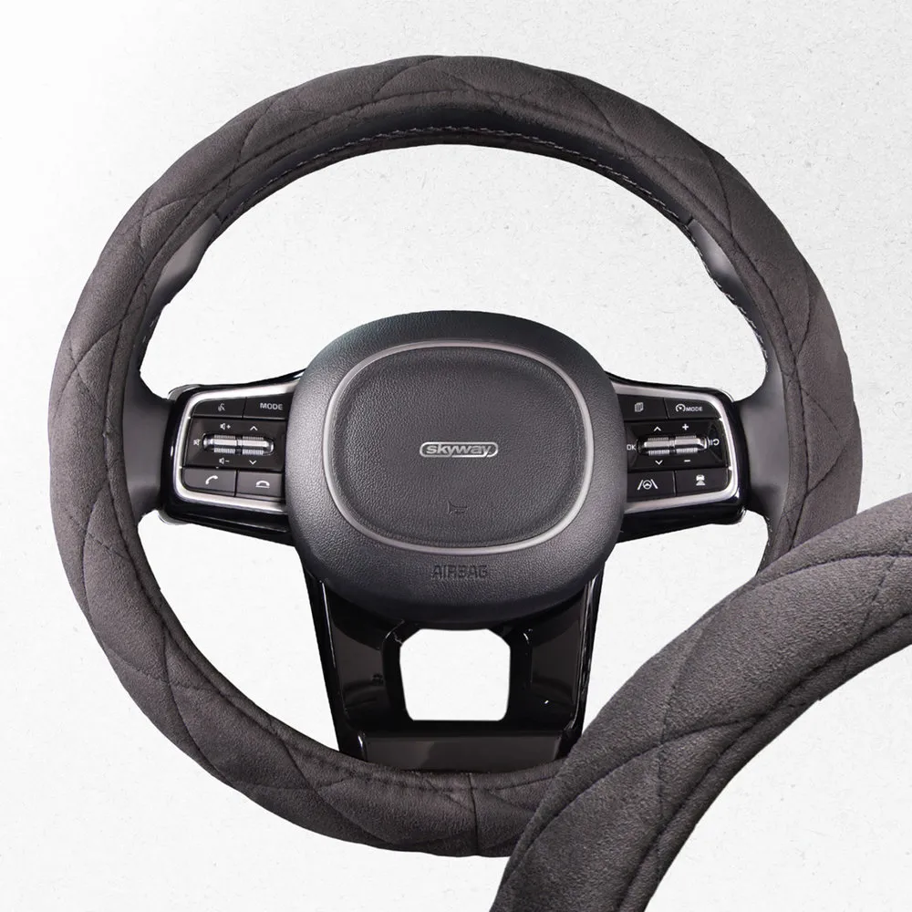 Оплетка руля SKYWAY замша Серая с прострочкой ECO (M) SKYWAY S01101049