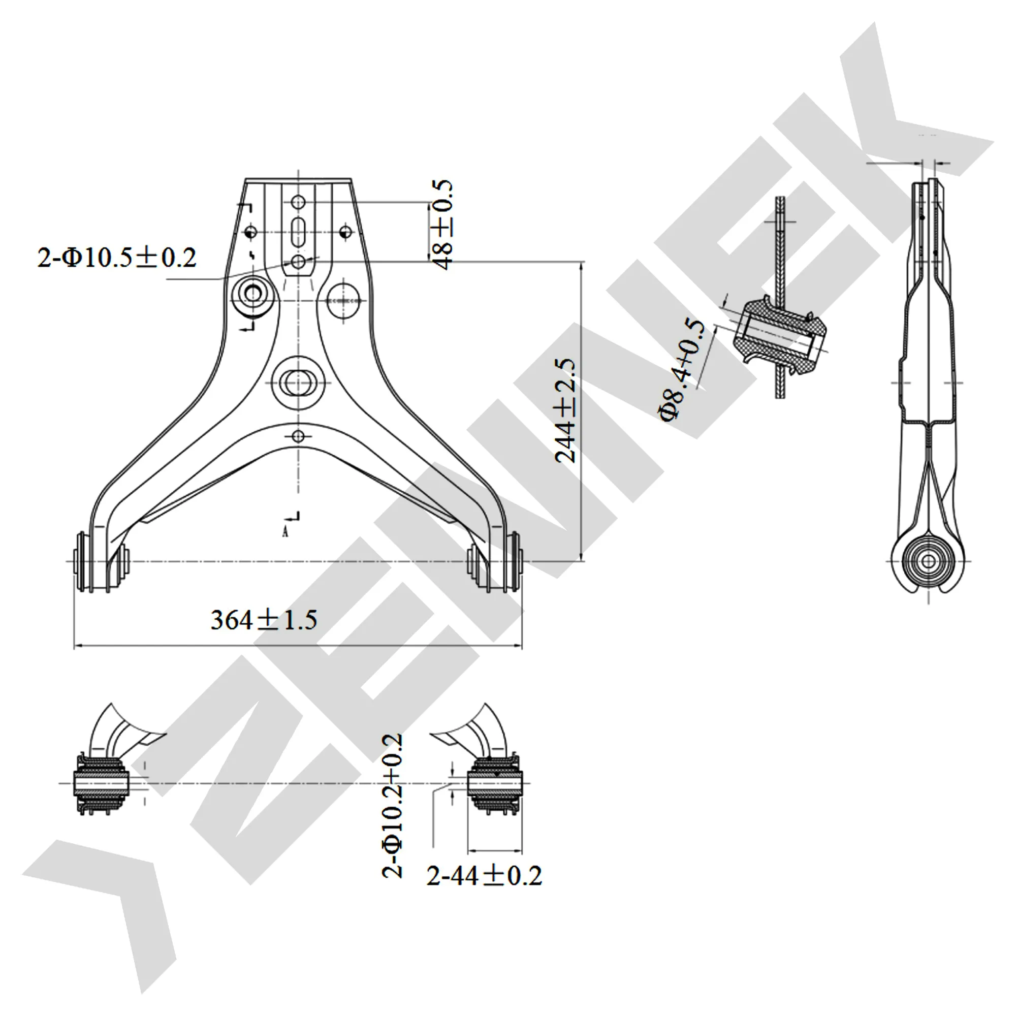 Рычаг передний левый с г/у AUDI 80 82-89, VW PASSAT 81-88 ZENNEK DCA0128