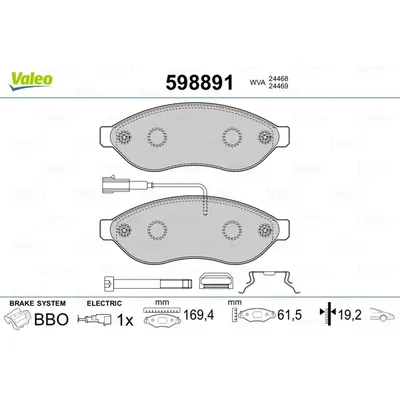 Колодки тормозные передние VALEO 598 891