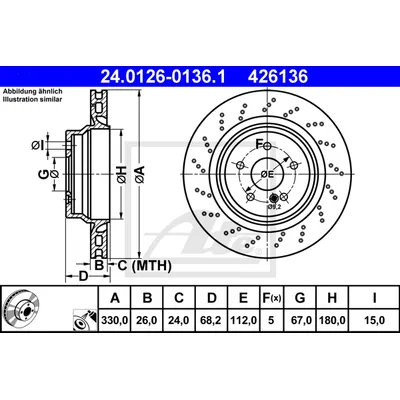Диск тормозной задний, MERCEDES-BENZ: CLS CLS 55 AMG/CLS 63 AMG 04-10, E-CLASS E 55 AMG KOMPRESSOR/E 6 ATE 24.0126-0136.1