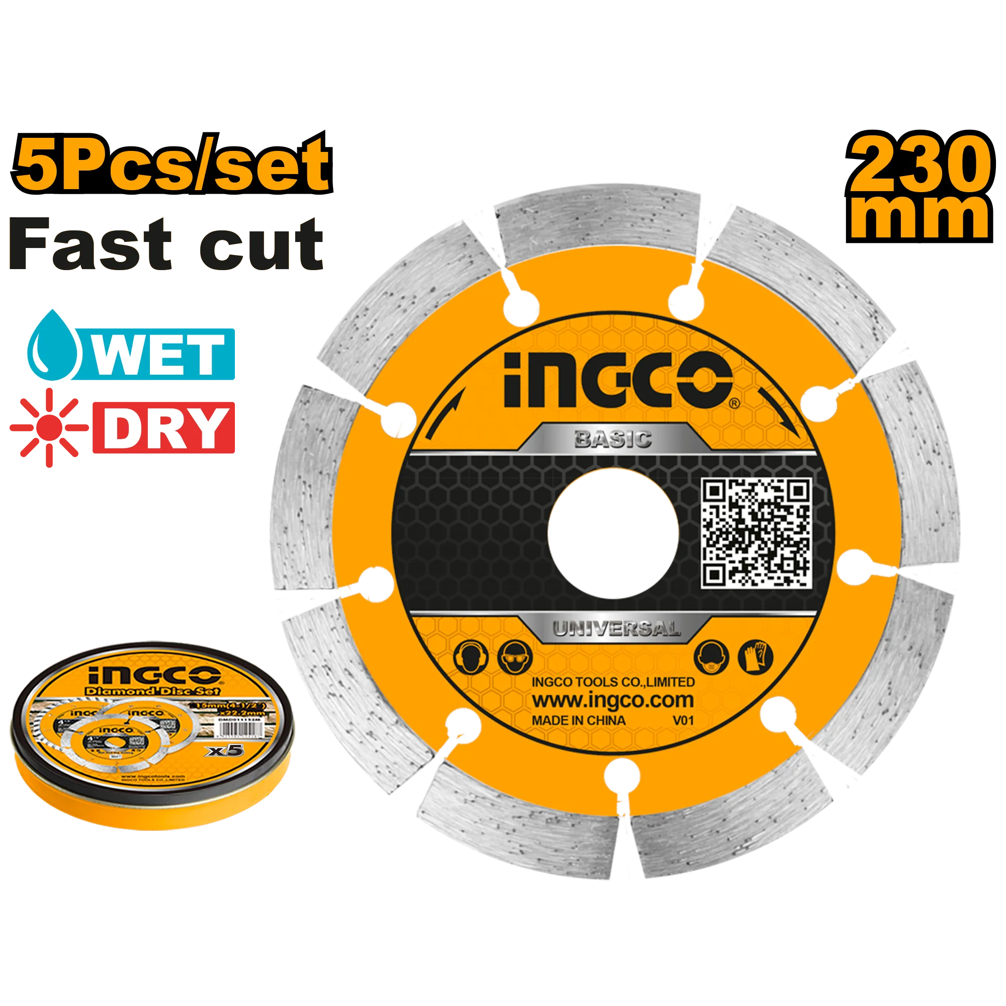 Диск алмазный сегментированный 230 мм INGCO DMD012302M