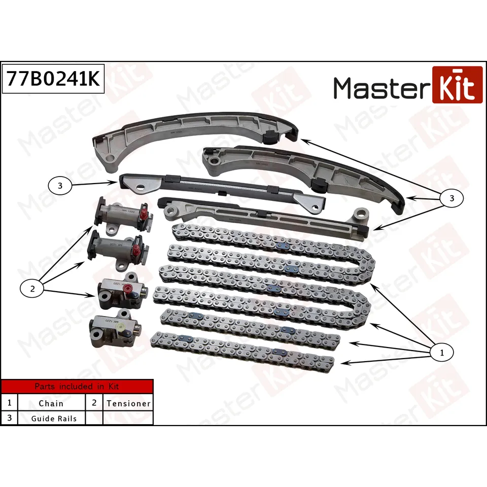 Комплект цепи ГРМ TOYOTA LAND CRUISER 200/LEXUS LX570 3UR-FE 07- (без звездочек) MASTERKIT 77B0241K
