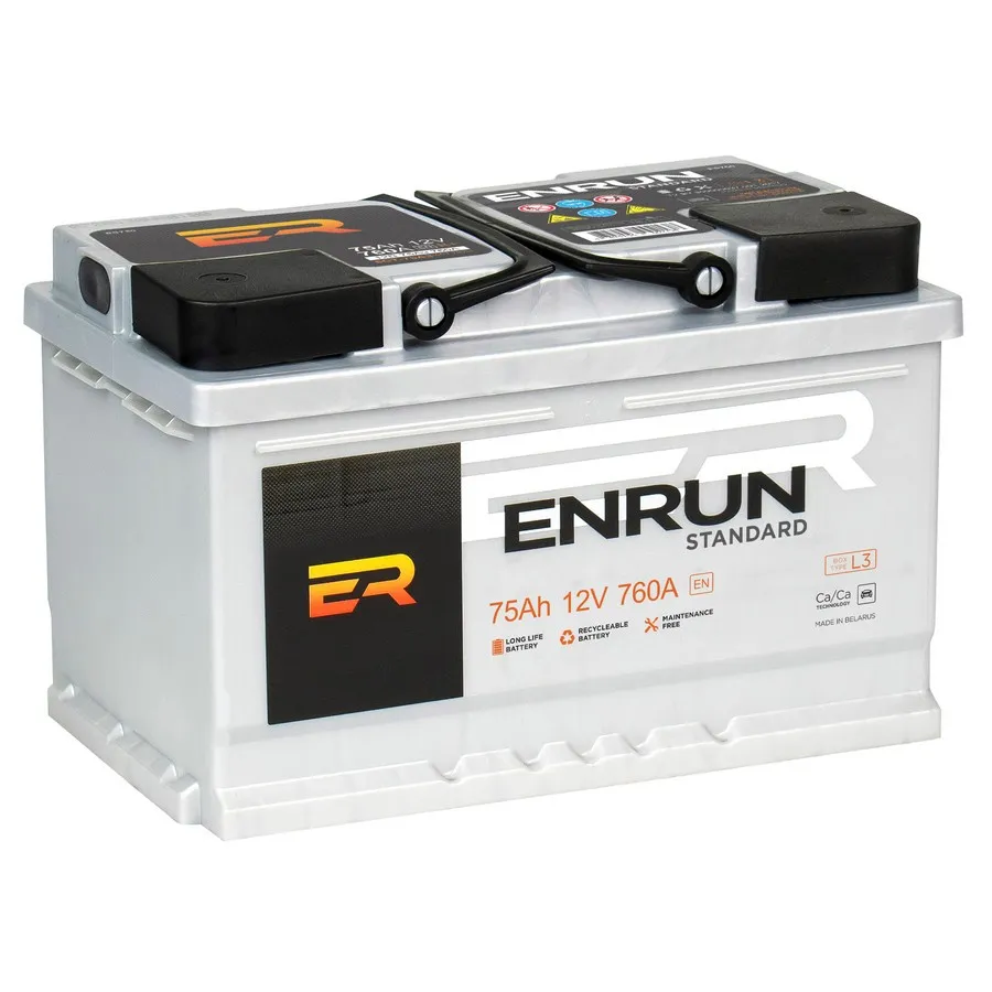 Аккумулятор ENRUN Standart 75 А/ч прямой L+ 278x175x190 L3 EN 760 А