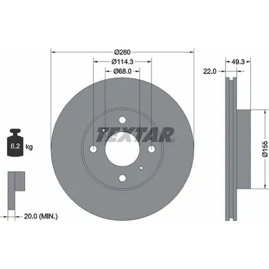 Диск тормозной передний стандартный NISSAN TEXTAR 92109300