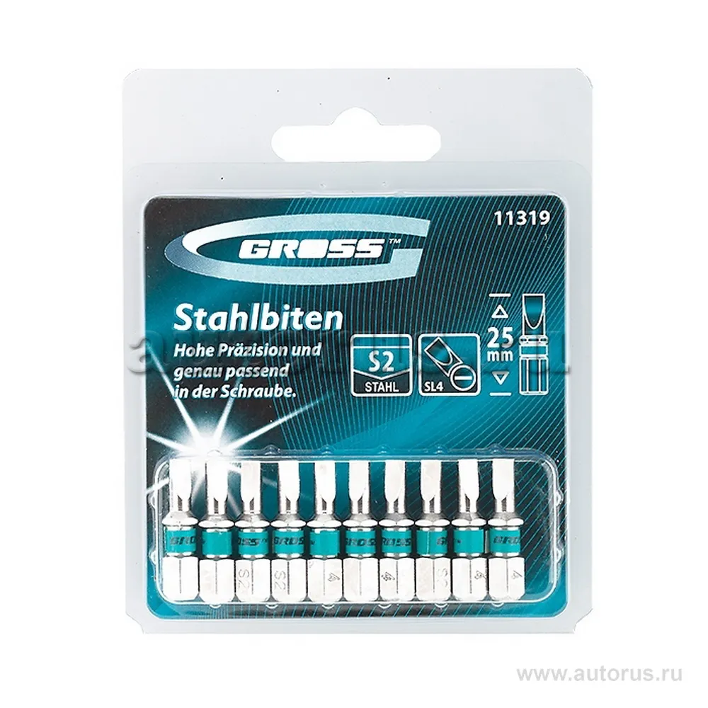 Набор бит SL4, 0x25, сталь S2, 10шт GROSS 11319