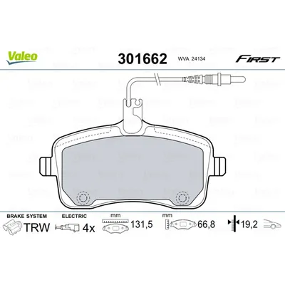 Колодки тормозные передние VALEO 301662