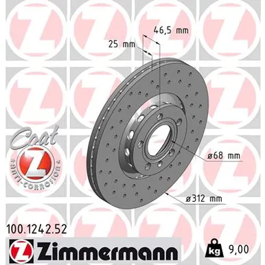 Диск тормозной AUDI A4 3,0 QUAT A 6 01- F ZIMMERMANN 100124252
