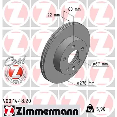 Диск тормозной MERCEDES W638 VITO 96 ZIMMERMANN 400144820
